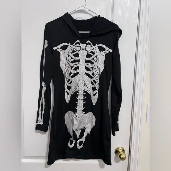 Spirit Black Skeleton Hoodie long sleeves mini Dress Costume size M - Picture 2 of 9